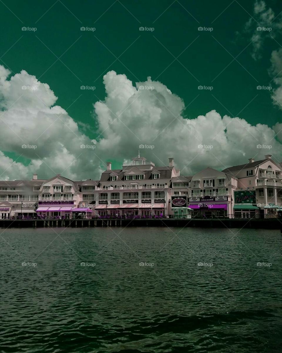 Lush clouds by the disney boardwalk in Orlando Florida