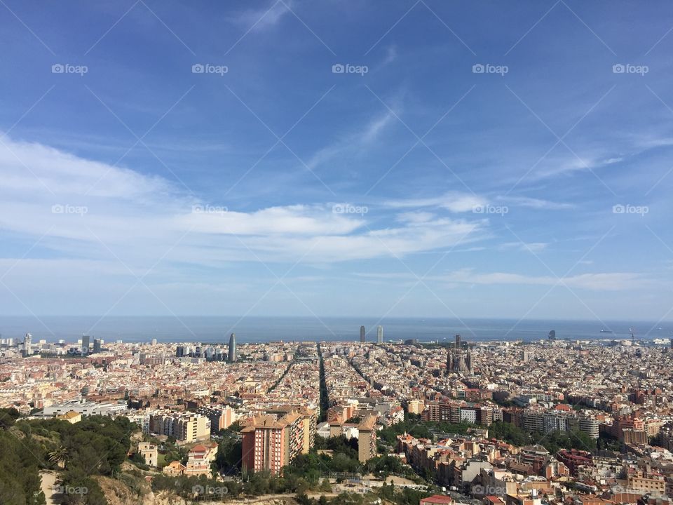 The view of the skyline of Barcelona from the bunkers at daytime