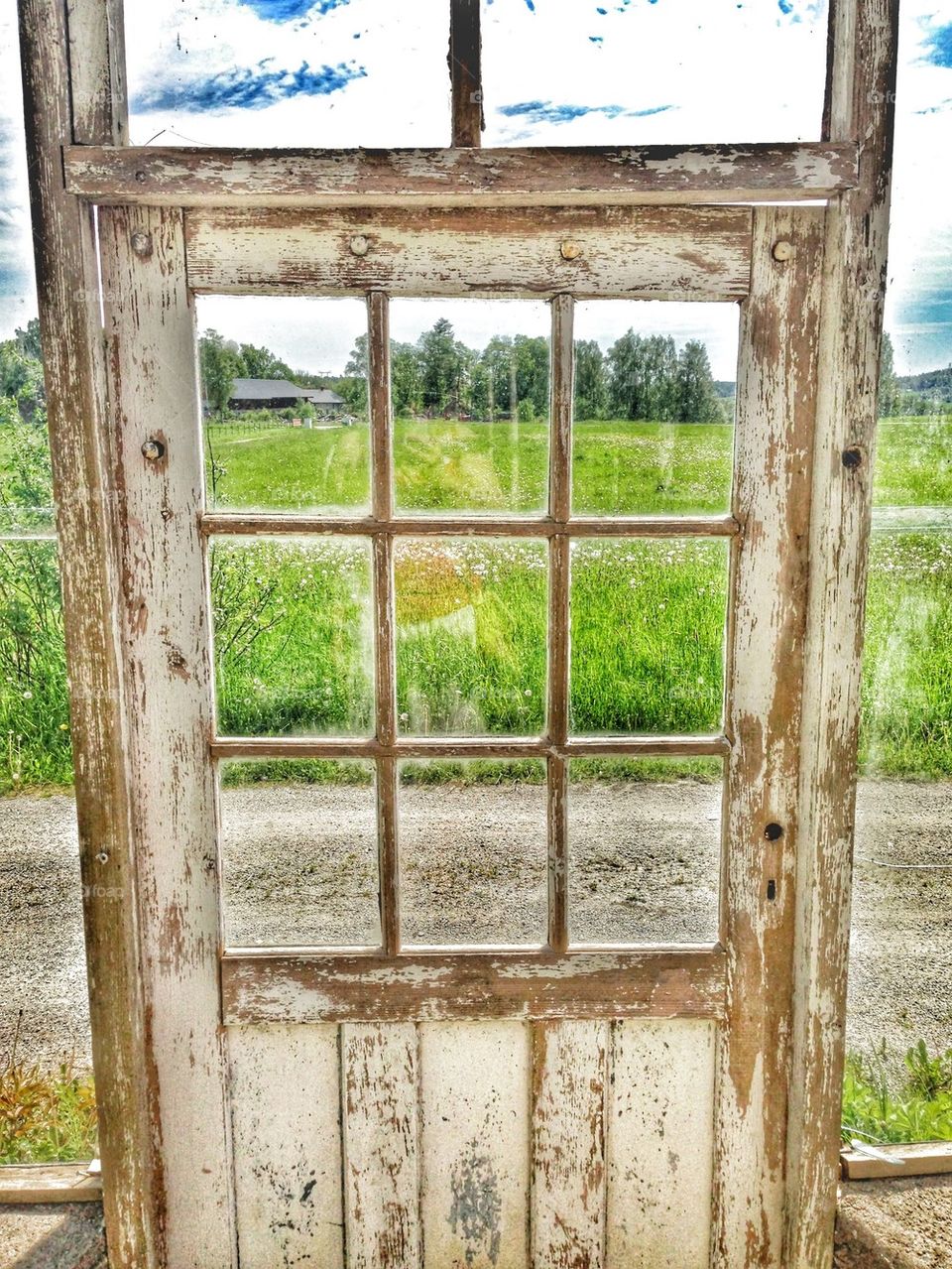 summer field behind greenhouse