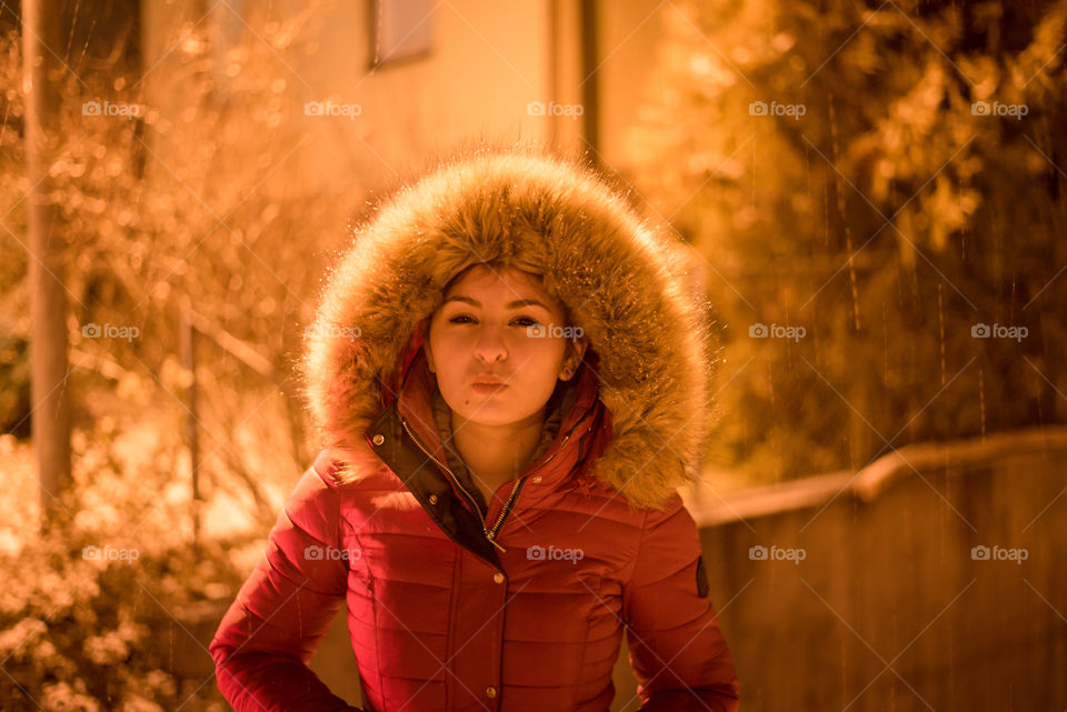 snowy december, portrait outside