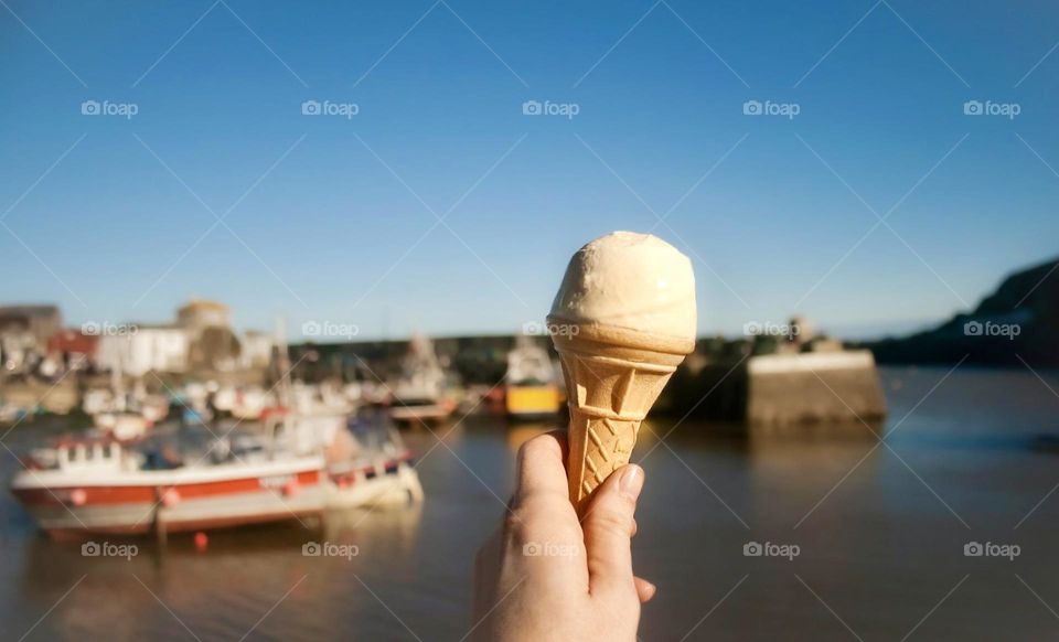 Ice cream cone by the harbour in Mevagissey 