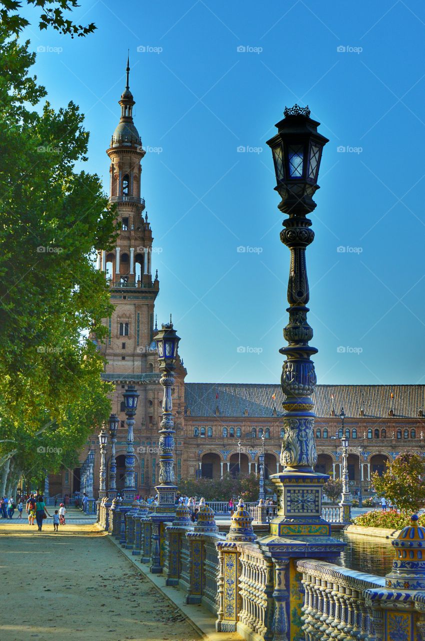 Plaza de España - Sevilla. View of the north tower at Plaza de España, Seville, Spain.