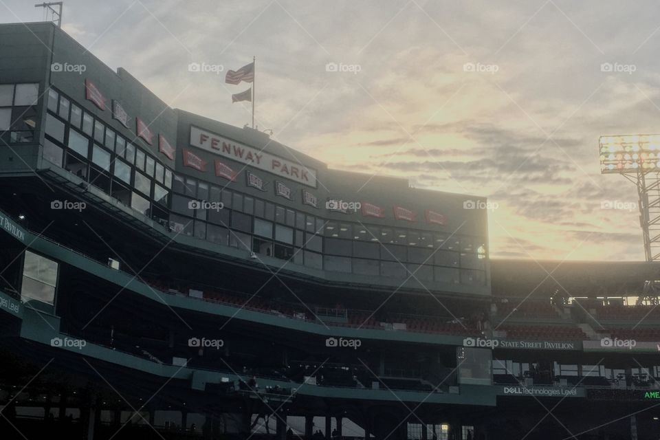 Sunset at Fenway Park in Boston on Star Wars Day 2017. 