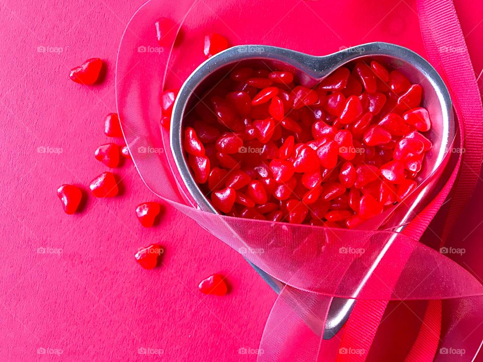 Red candy hearts with copy space