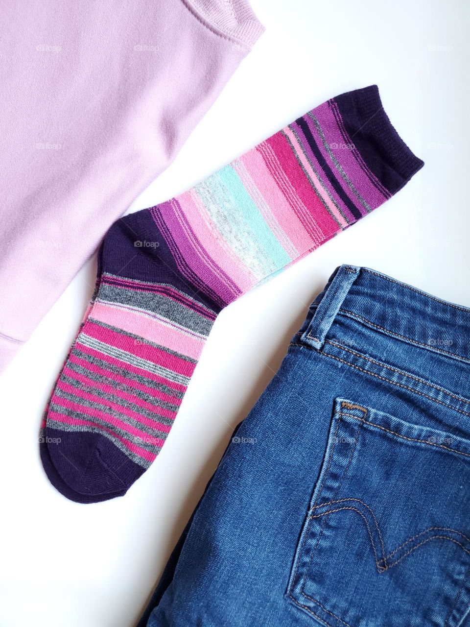 Colorful stripe socks flatlay