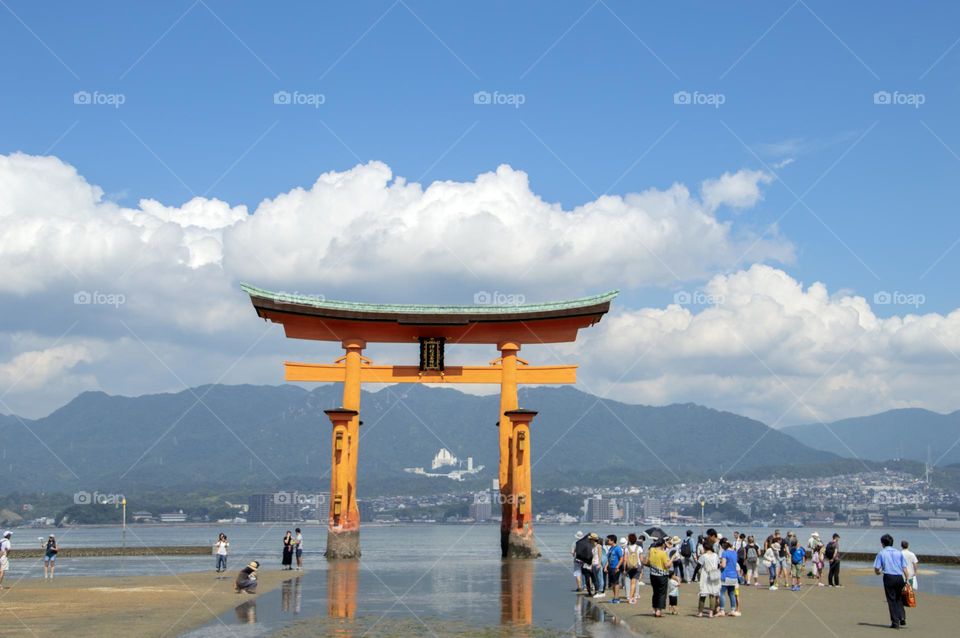 People At The Torii From The Itsukushima Shrine At Miyajima Japan 25-6-2016