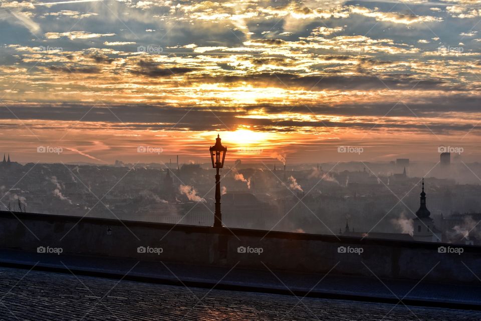 Beautiful sunrise view near Prague castle in prague