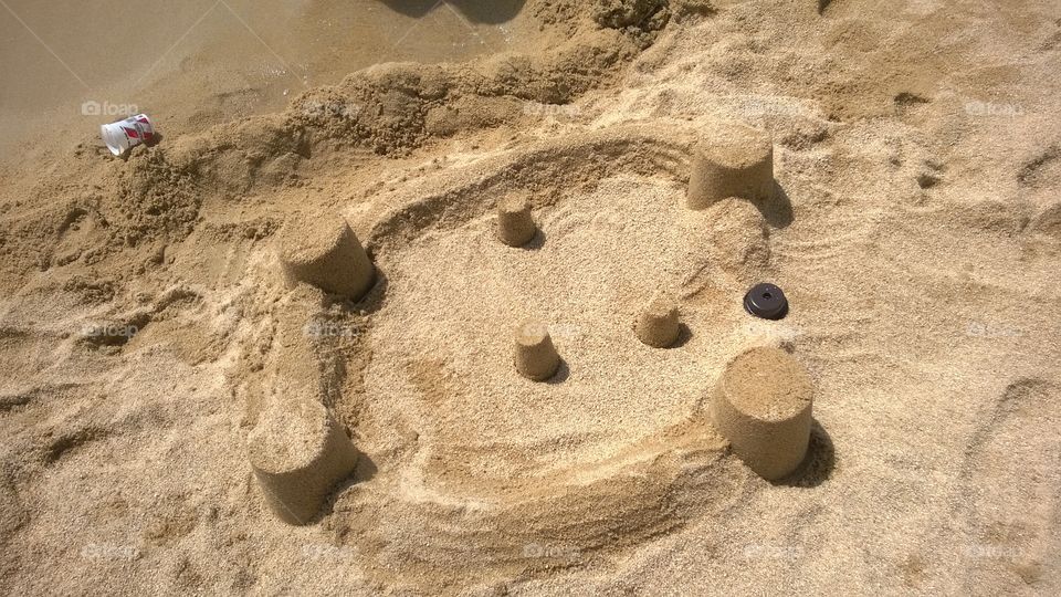 Sand stadium on the beach. Greece, Kalamitsi beach in the morning