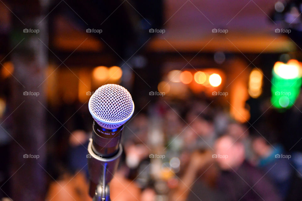 Closeup of microphone in a club