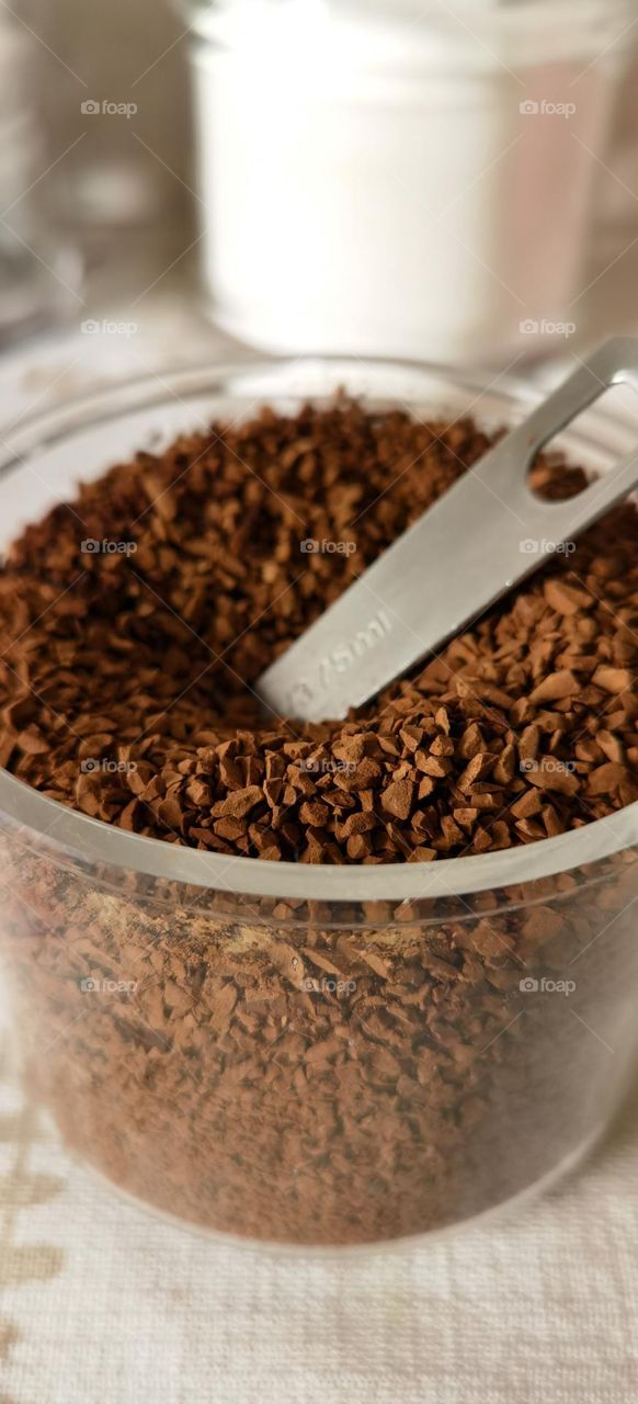 Close up of instant coffee container