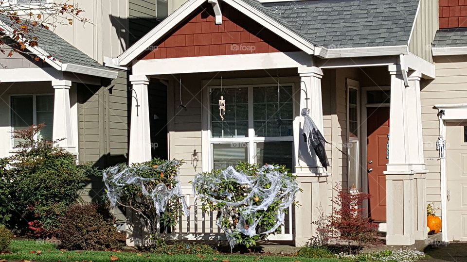 Halloween decorations in subdivision