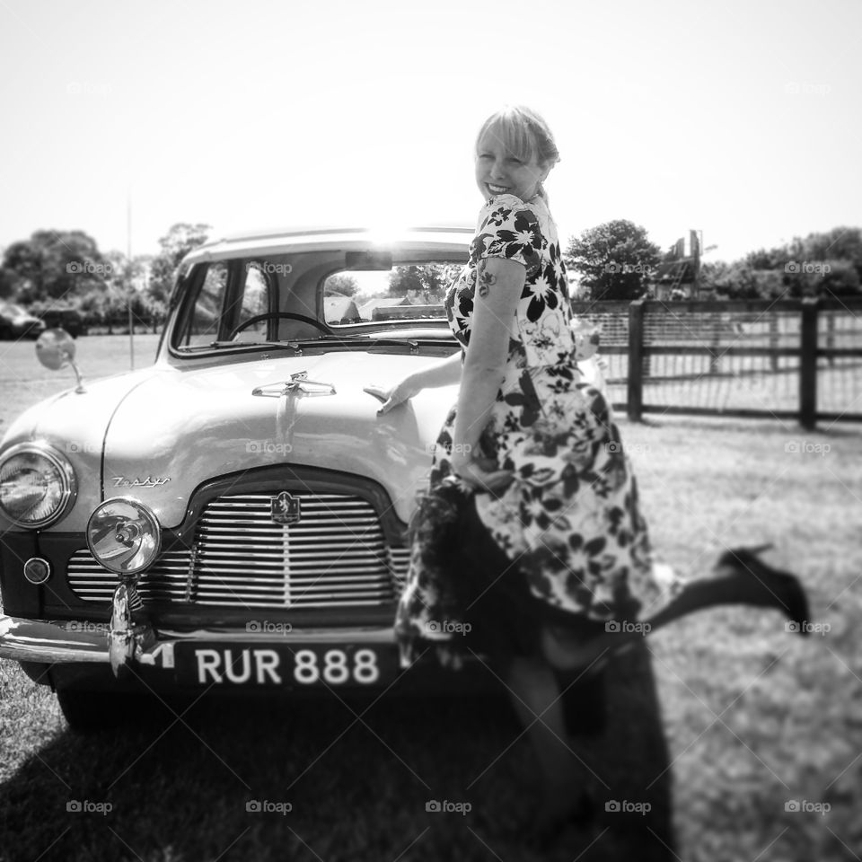 Vintage . Girl with car 