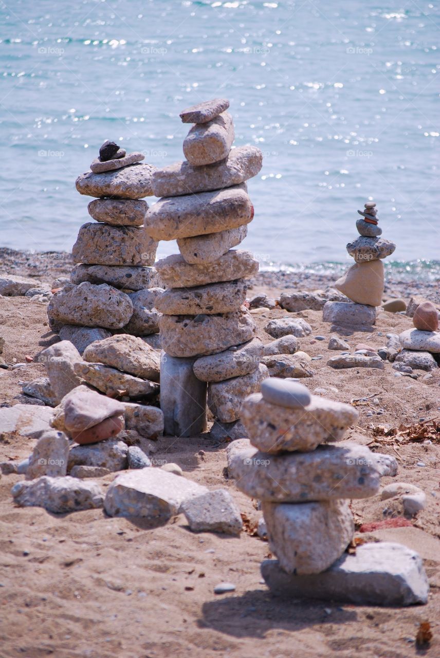 Stacked stones on the beach