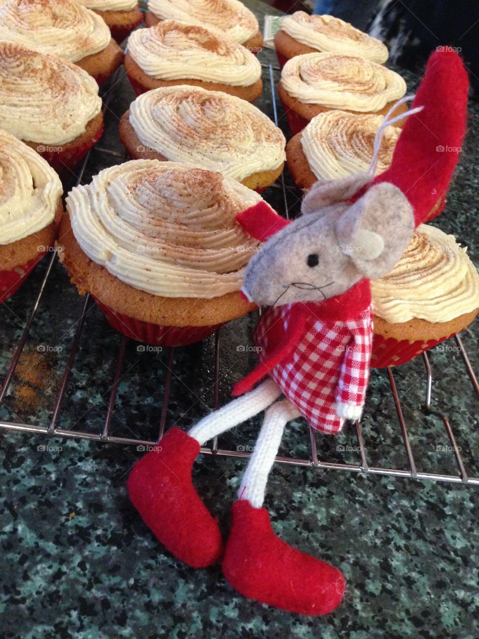 Millie Mouse watching over the freshly baked  ginger muffin cakes!