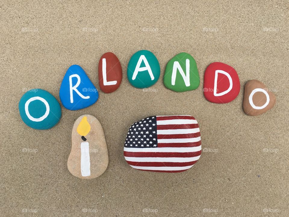 Orlando tragedy, memorial colored stones composition 
