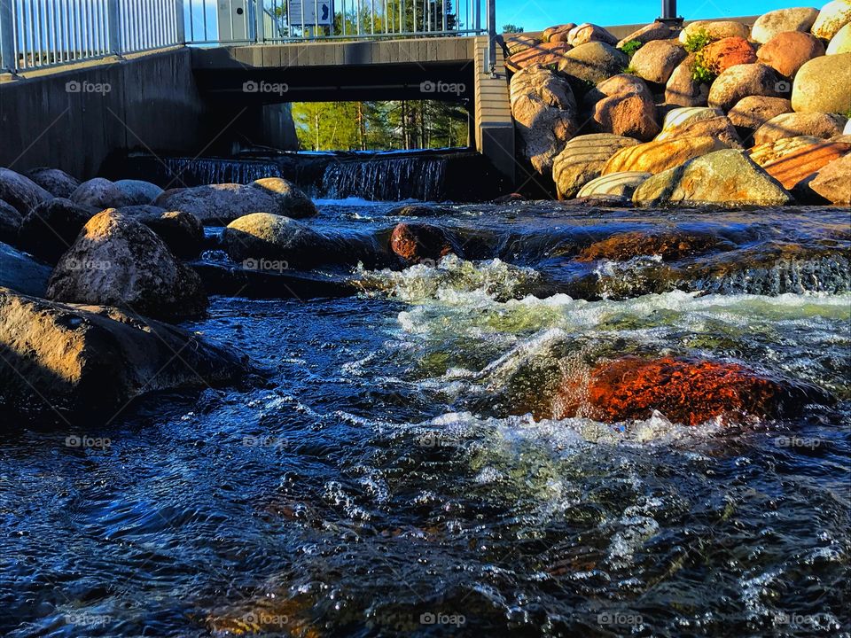 Beautiful Oslo Norway, water flowing near sognsvann lake in summer 