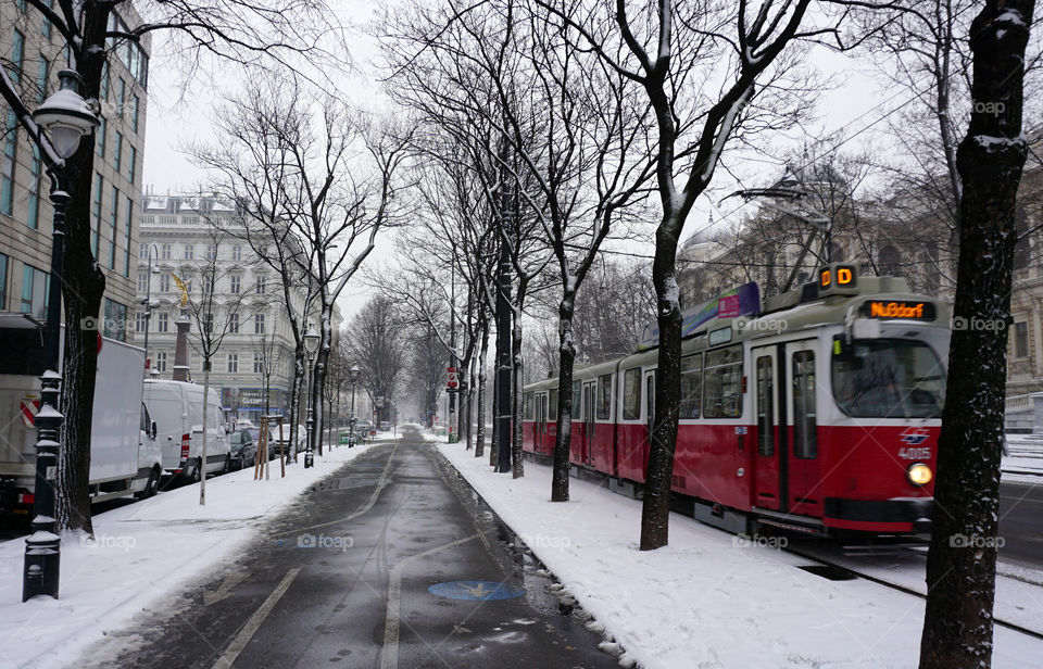 Vienna city in winter with tram, Austria, Europe 