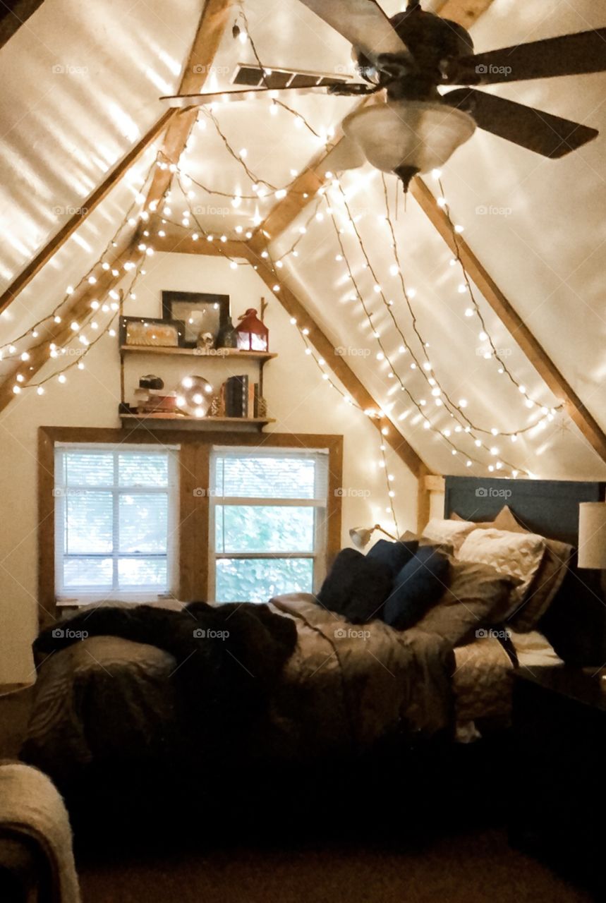 My cozy corner of the world: an attic bedroom built in the 1920s. 