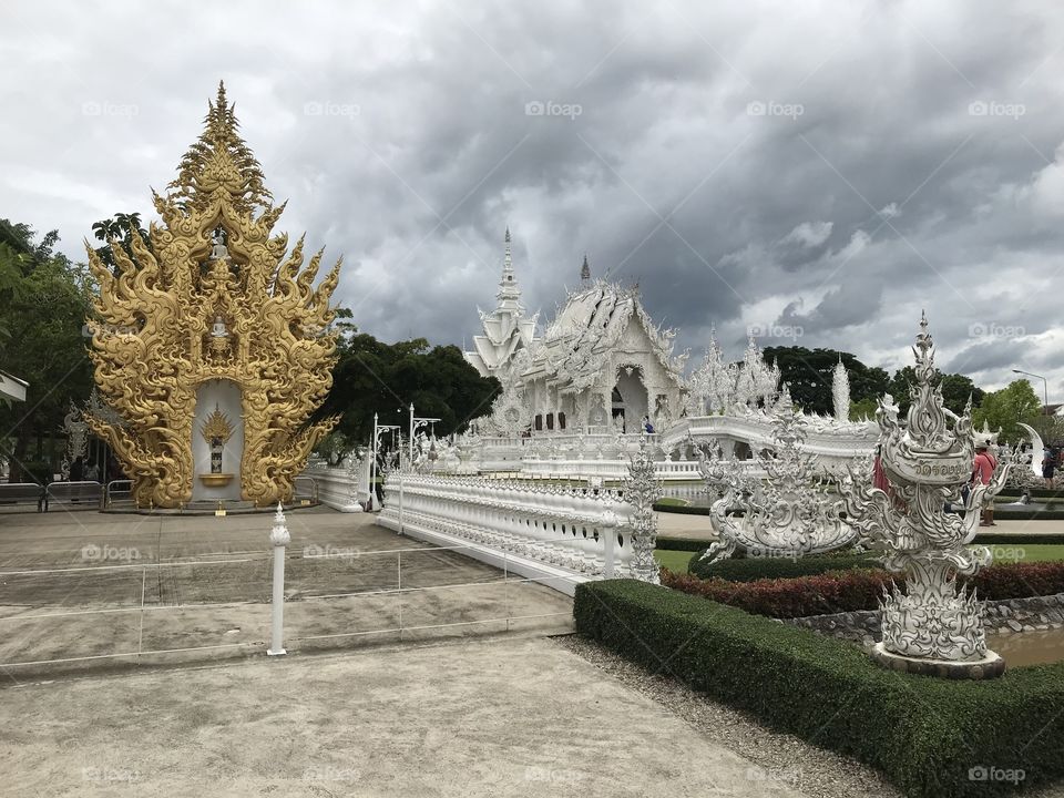 The White Temple. Chiang Rai, Thailand. Storm clouds are coming in. 