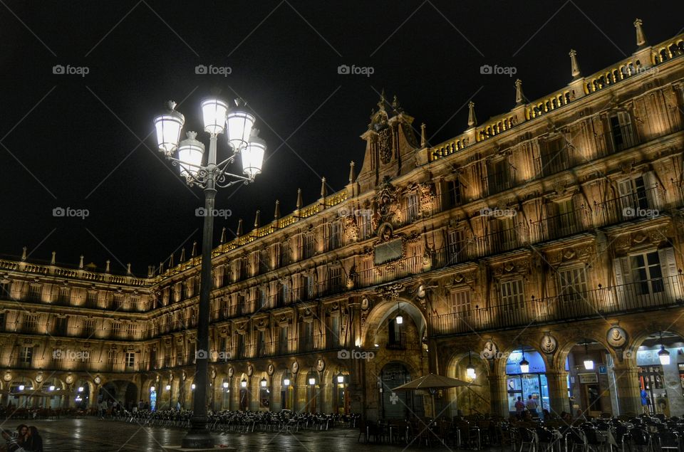 Plaza Mayor by night. Plaza Mayor de Salamanca at night, Salamanca, Spain.