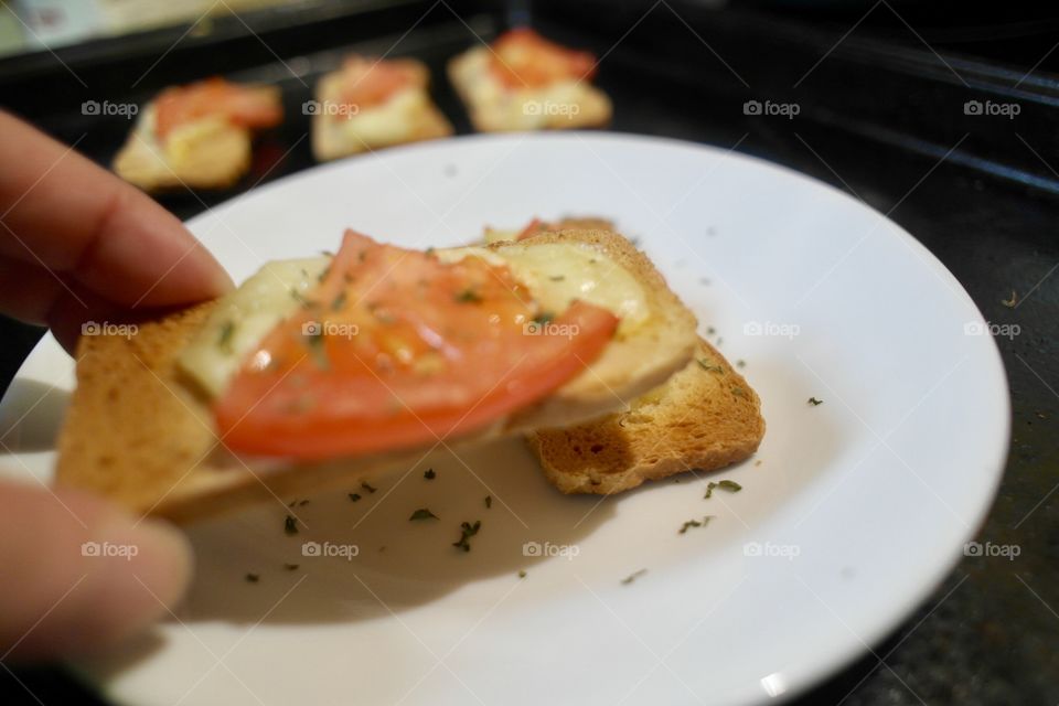 Tomato and cheese on toast 