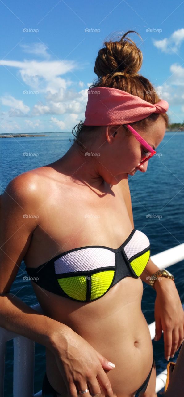 Beautiful girl in bikini @Coco cay Bahama's Royal Caribbeans Private island
