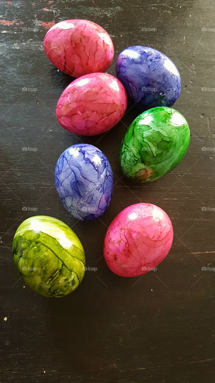 Seven colorful Easter Eggs