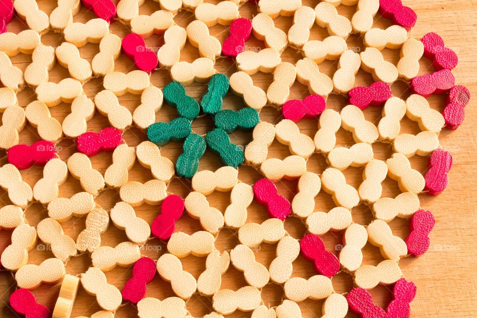 hexagonal patterns on a wooden table