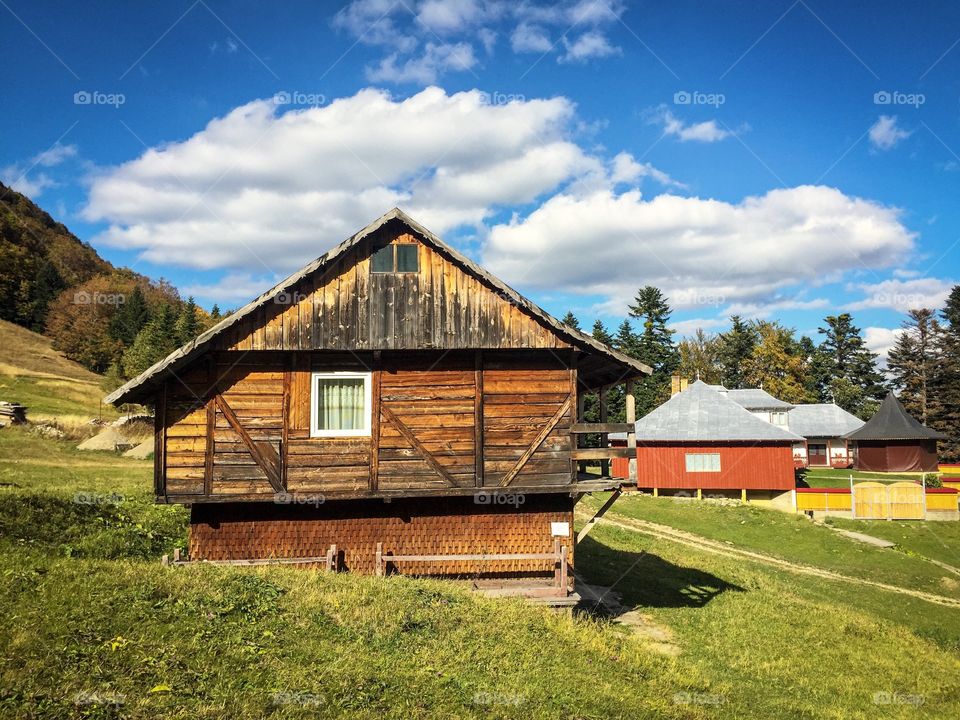 Remote wooden houses in a mountain area