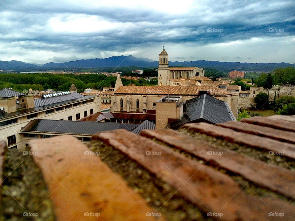 Girona city with basilica's view