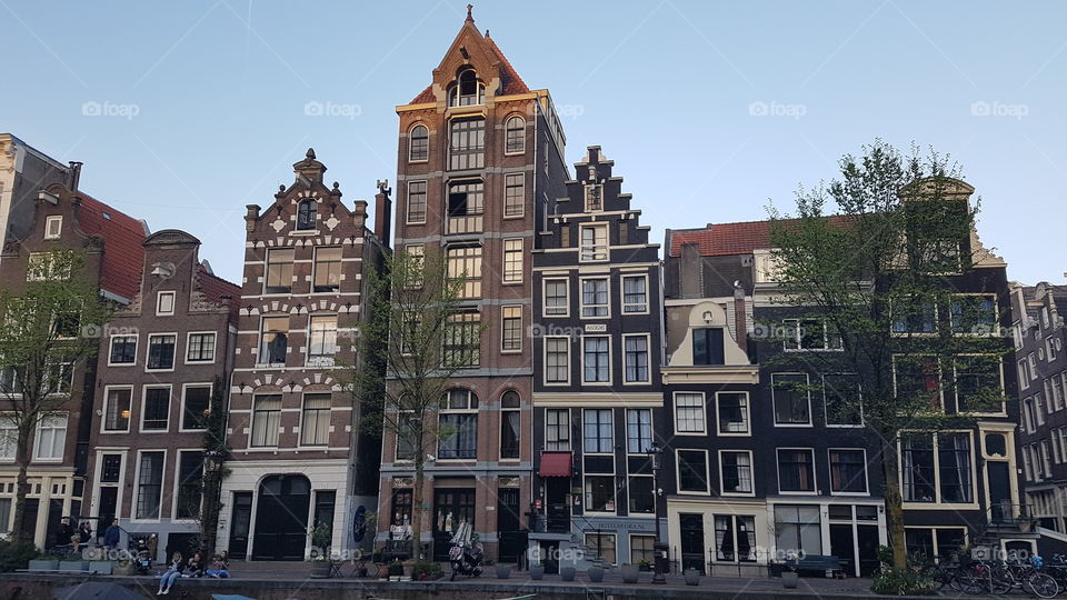 Typical facades of buildings in Amsterdam. Netherlands.