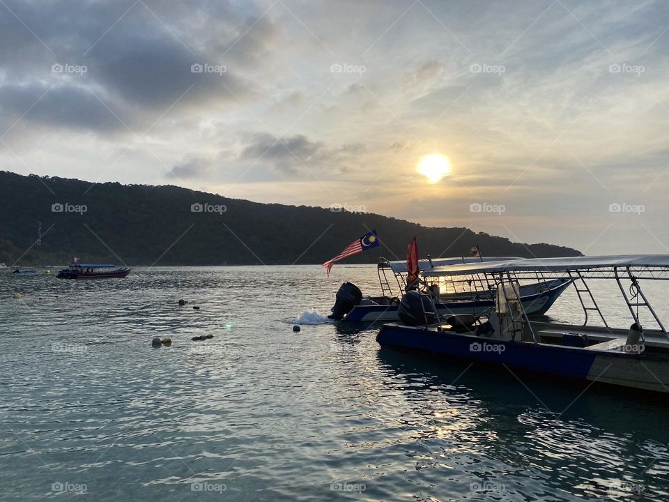 A beautiful view on the beach at sunset.