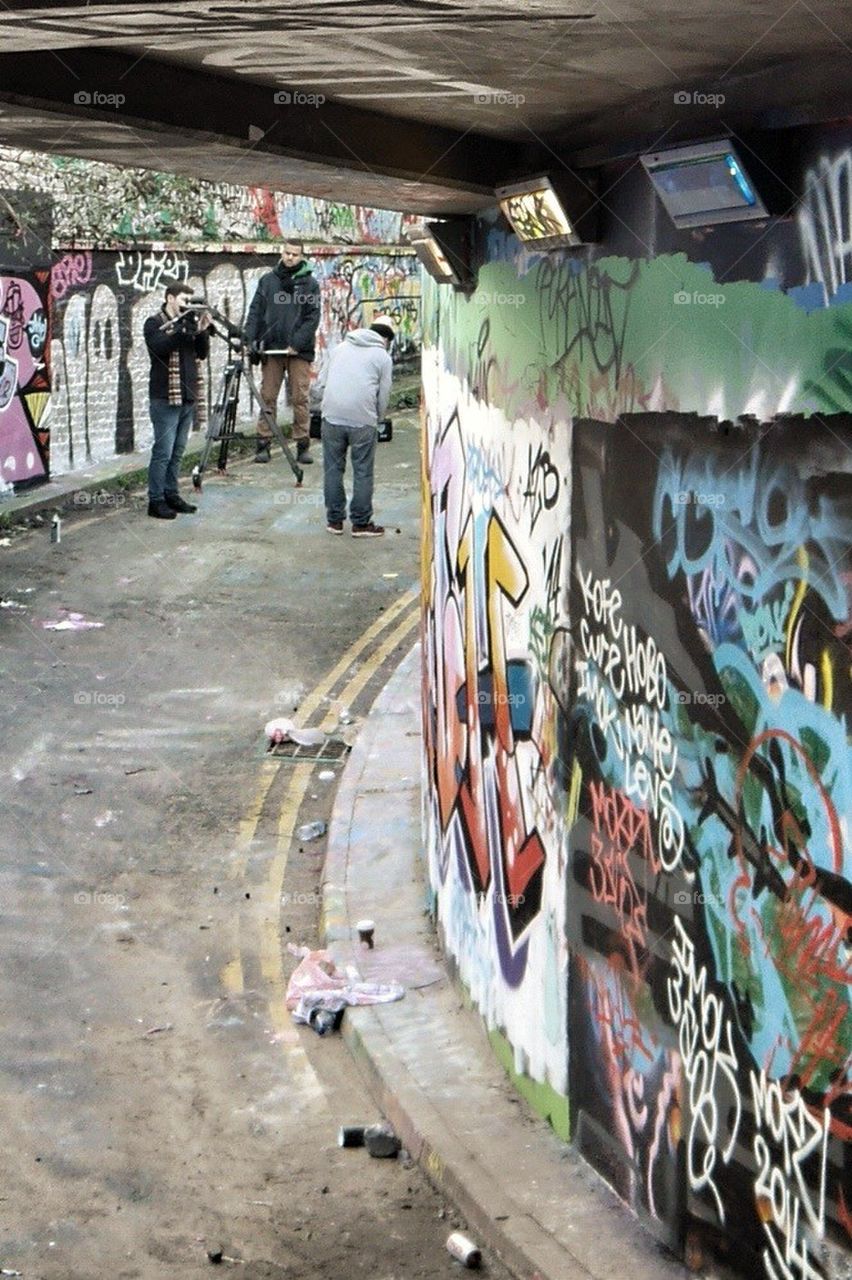 Film crew in Graffiti Tunnel
