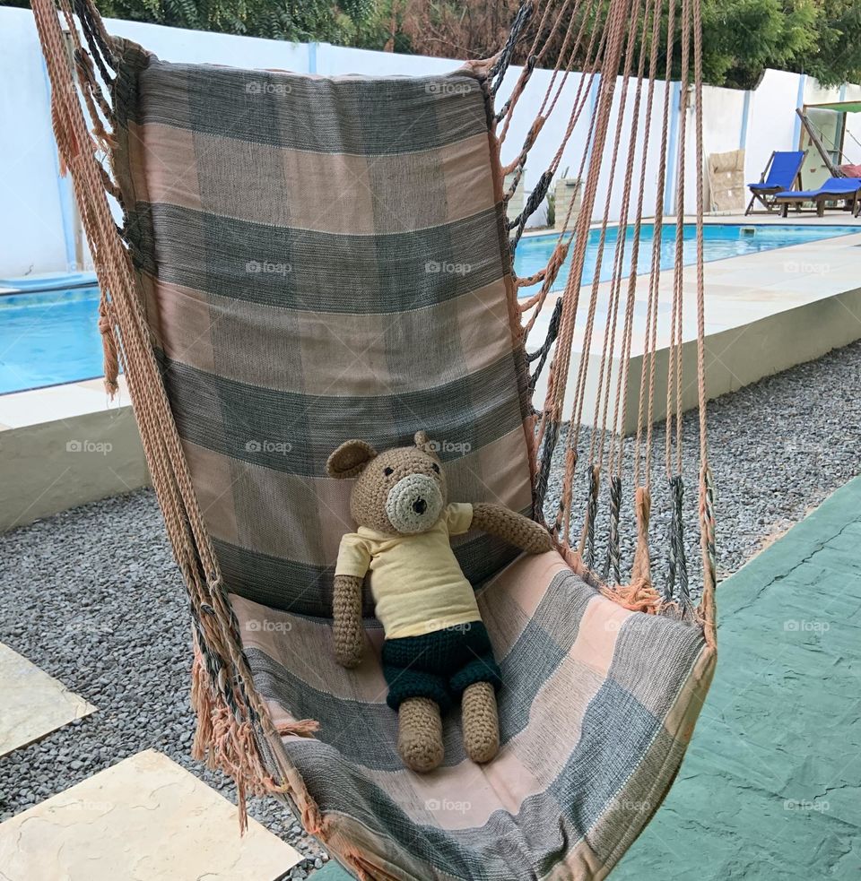 Bear peluche in chair hammock 