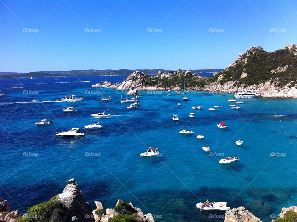 High angle view of ships in sea