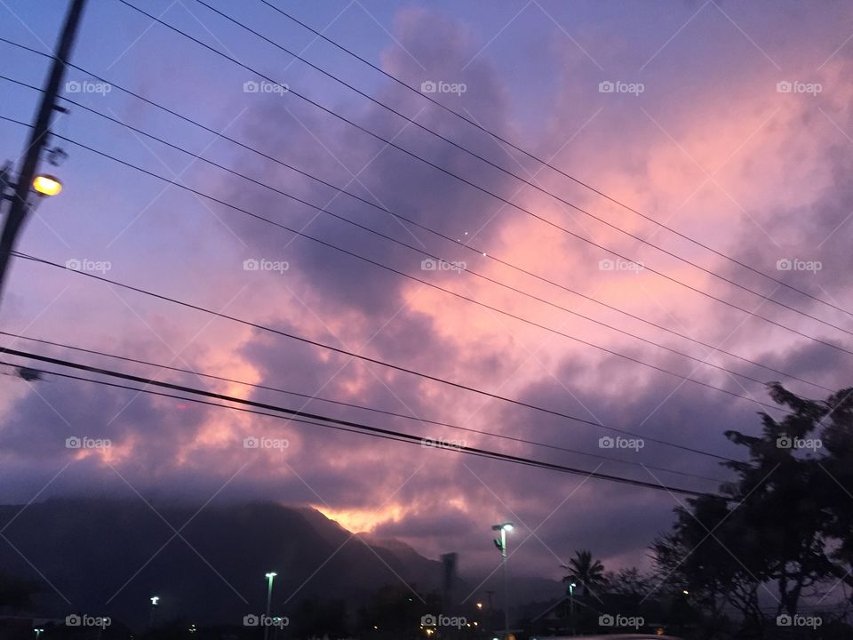 Purple sunset over the north shore of Oahu, Hawaii.