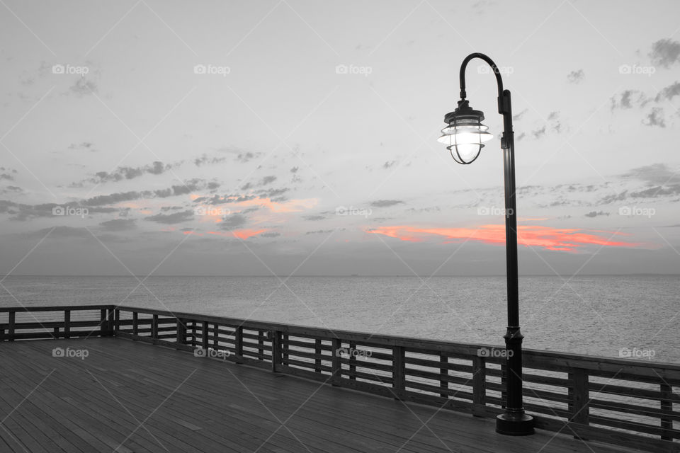 Lamp post at sunrise on Chesapeake Bay 