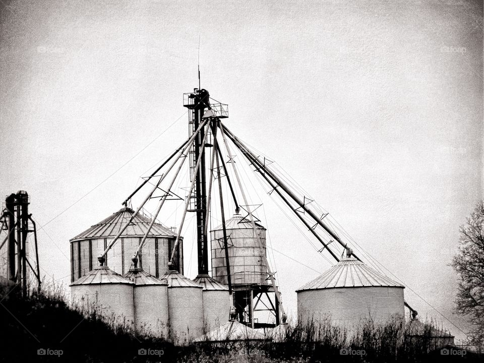 Old farm in black and white