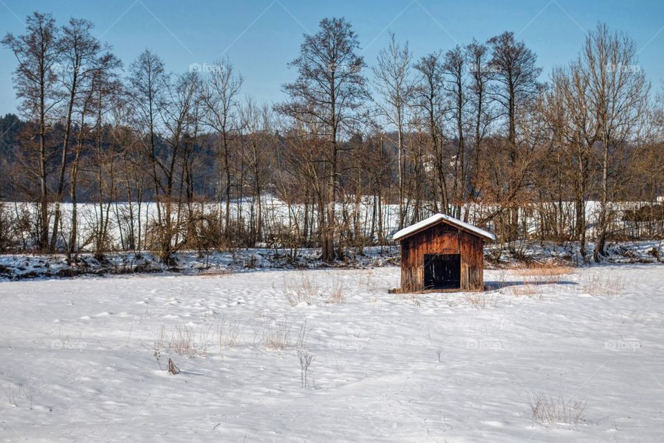 Empty house in winter day