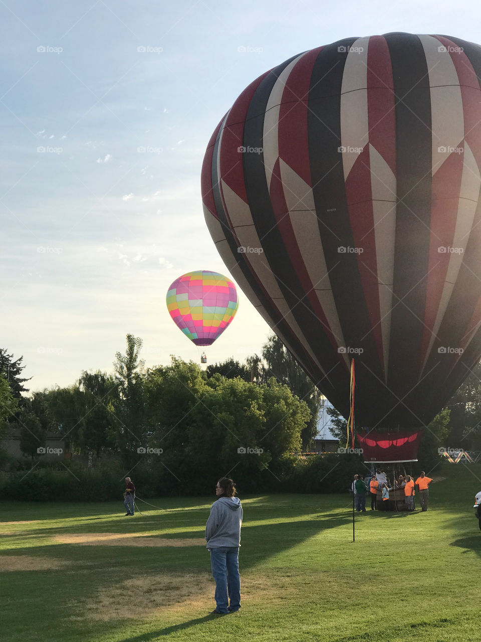 Colorful hot-air-balloons at a summer festival in Prineville in Central Oregon on a summer morning 