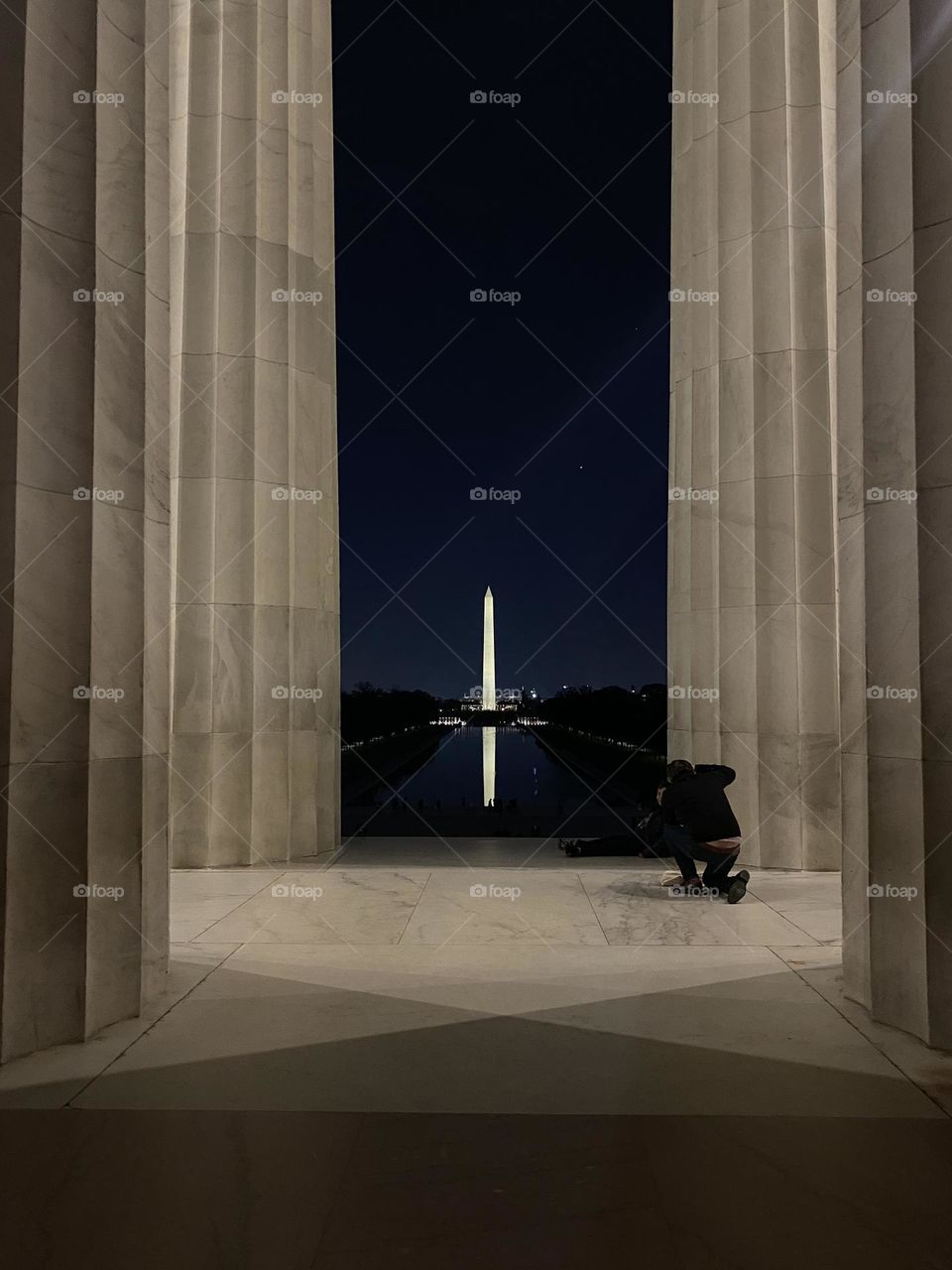 View of the Washington Monument from the Lincoln Memorial at Night 