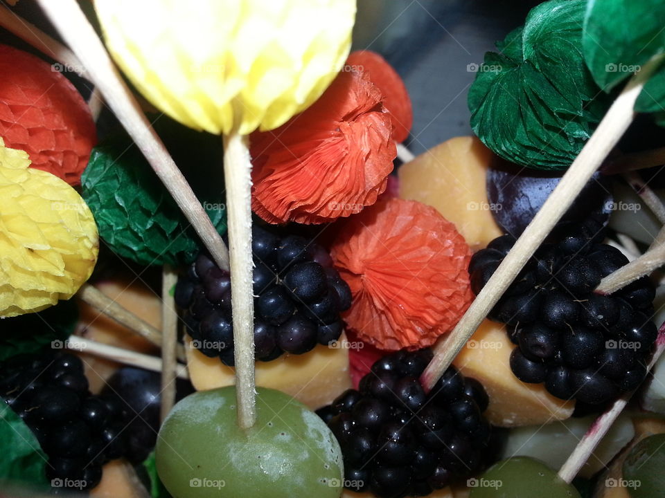 party picks with fruit and cheese