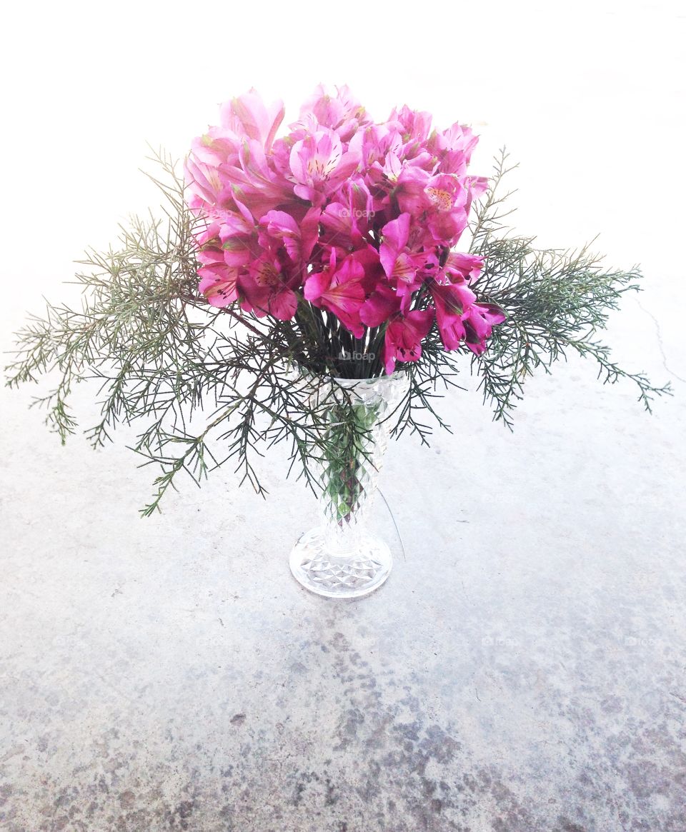 Flowers In Vase. Vase with pink alstroemerias