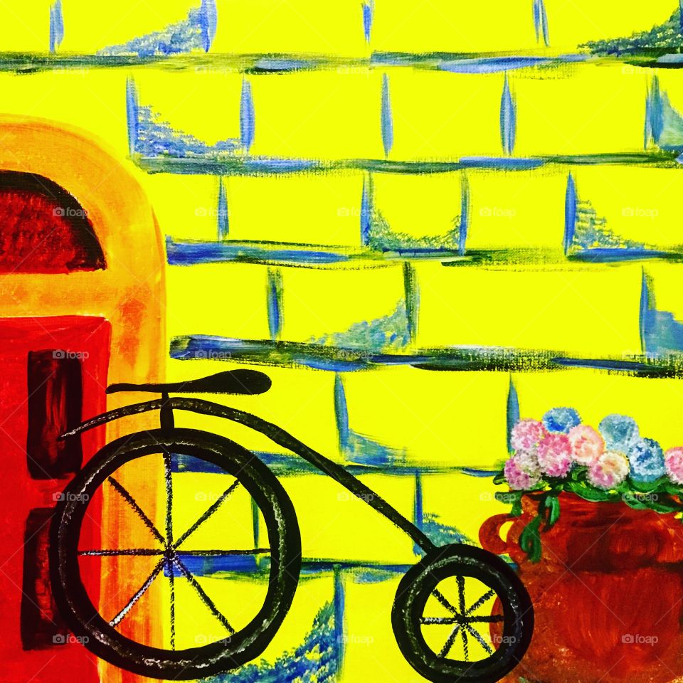 Simple and Colorful Bicycle Painting with flowers 