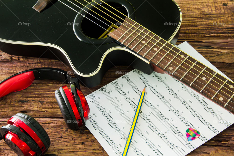 Guitar and headphones