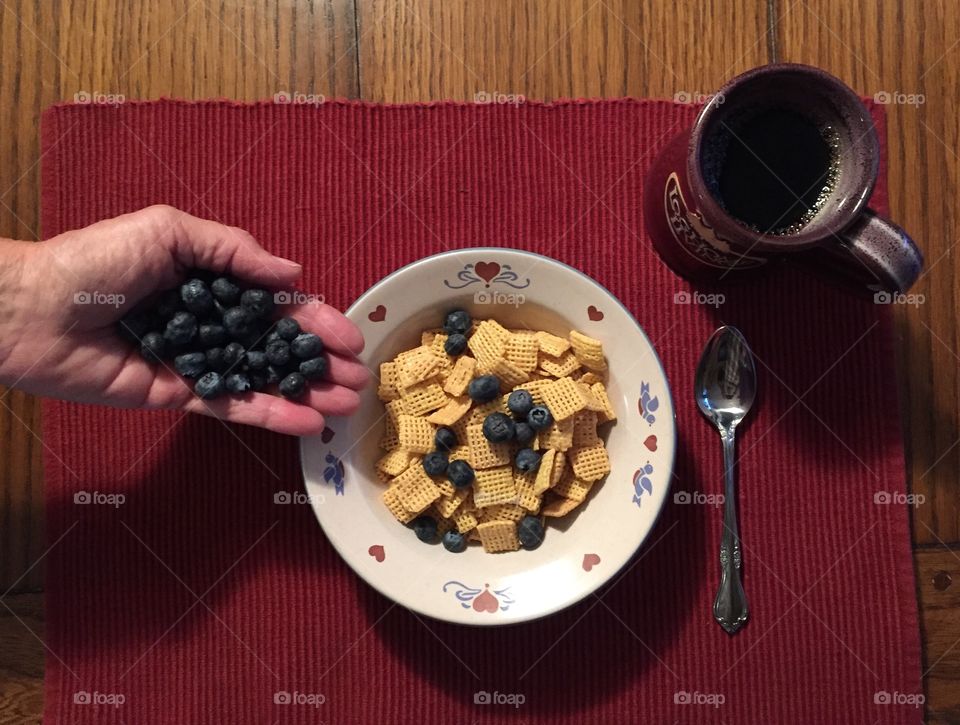 Blueberries in cereal bowl