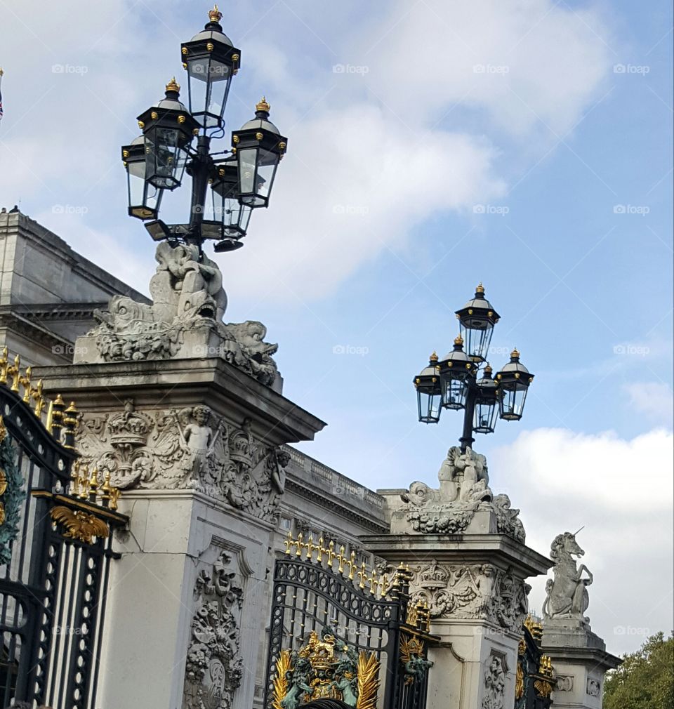 gates at Buckingham Palace in London