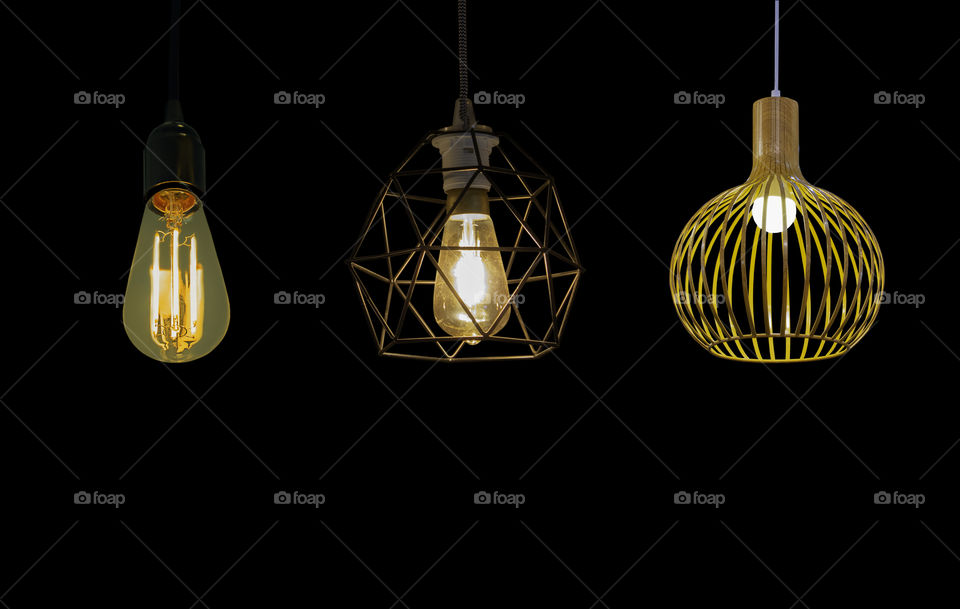 Isolated Round light bulbs  for illumination on a black background