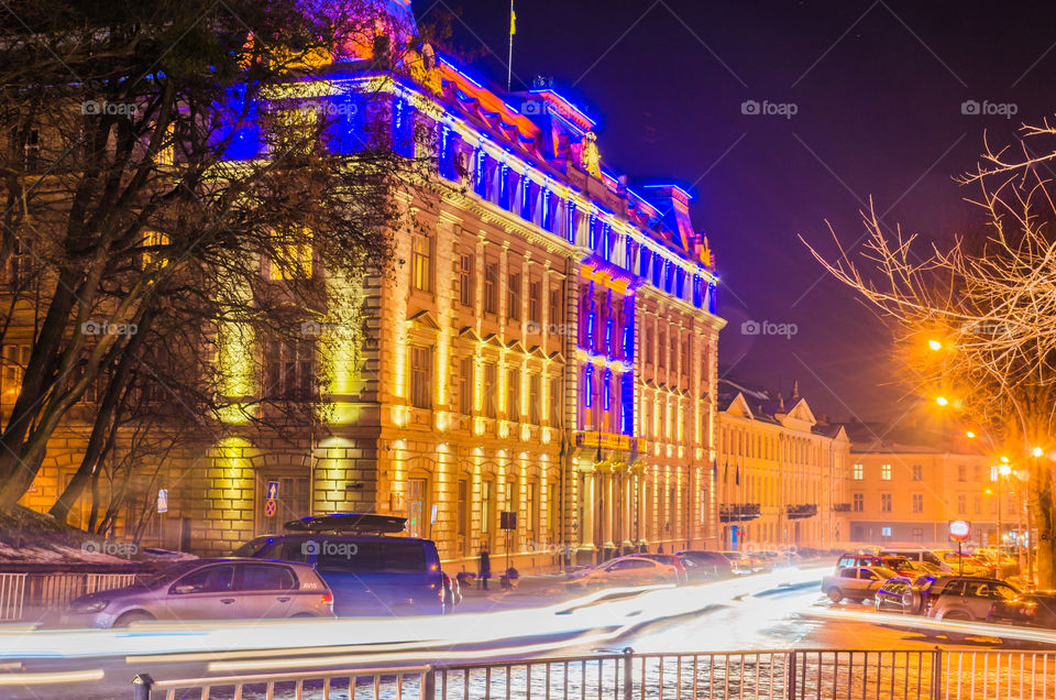 Lviv cityscape during the sunset