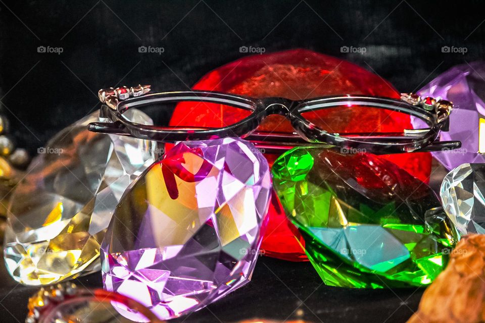 A glasses at colorfull glass